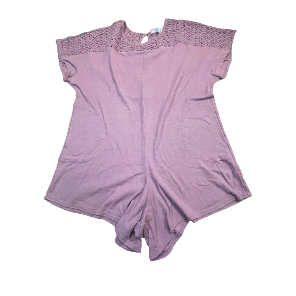 FP Beach Free‎ People Crochet Lace Yoke Romper Mauve Purple Boho Pockets Medium